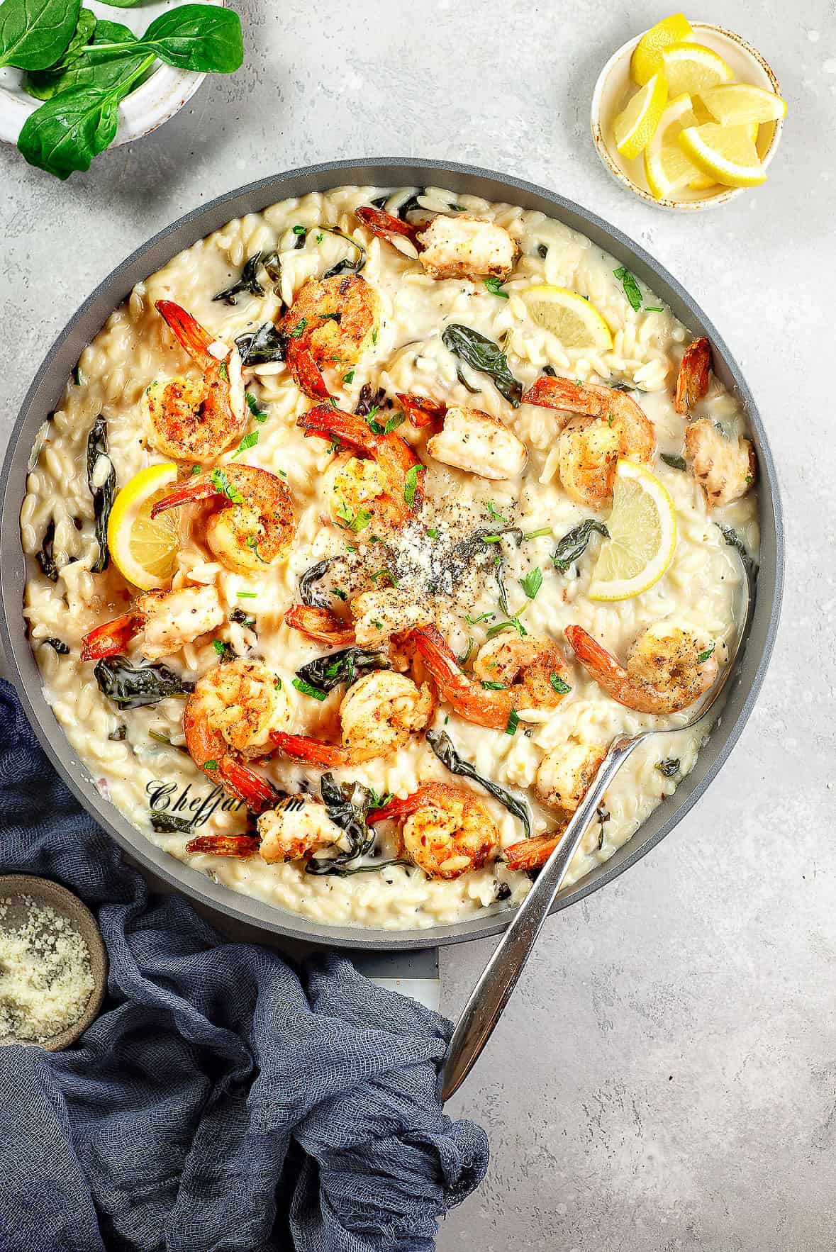 shrimp scampi with orzo
