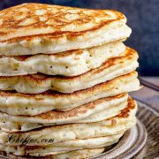 Stack of golden, fluffy sourdough discard pancakes.