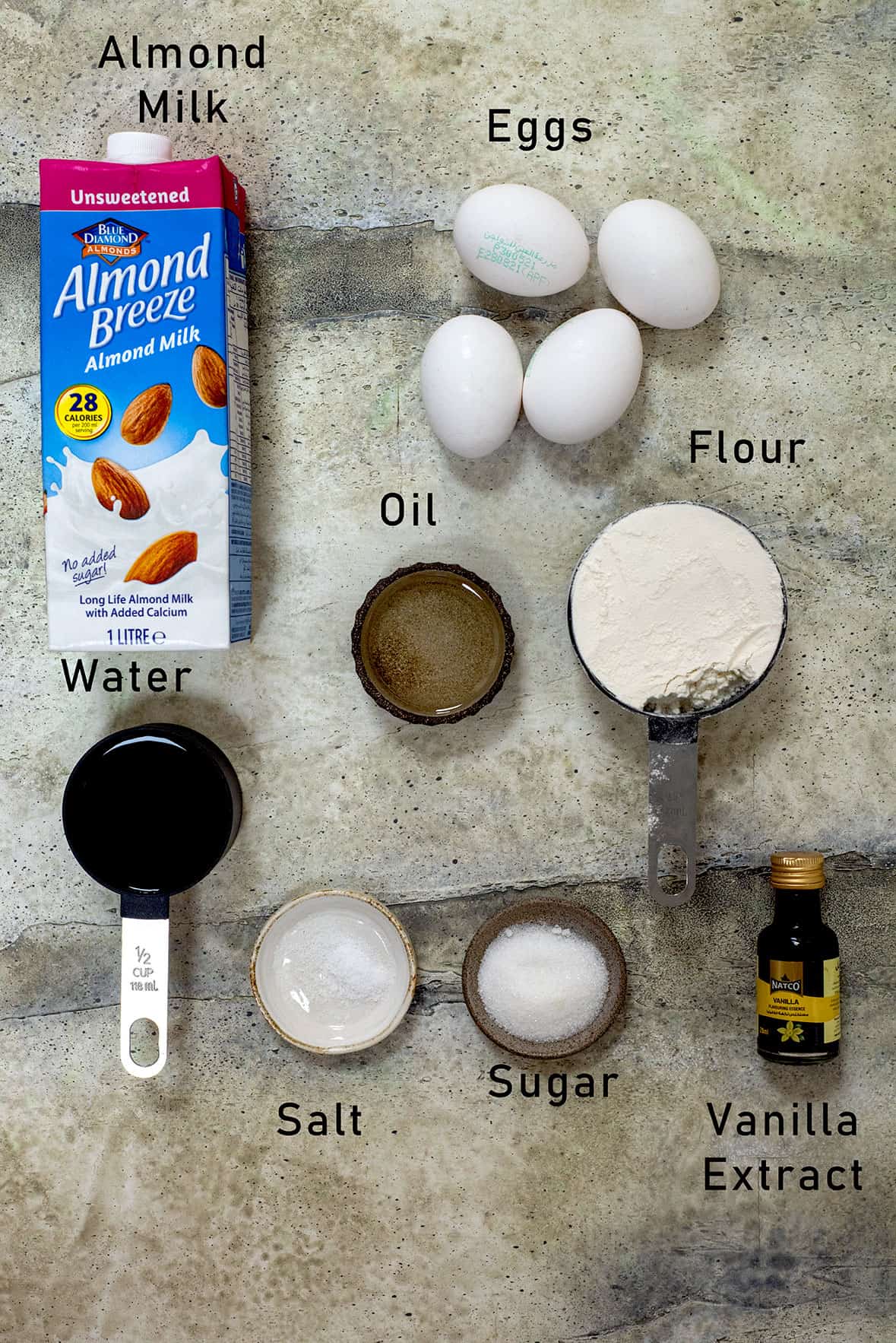 ingredients for almond milk crepes