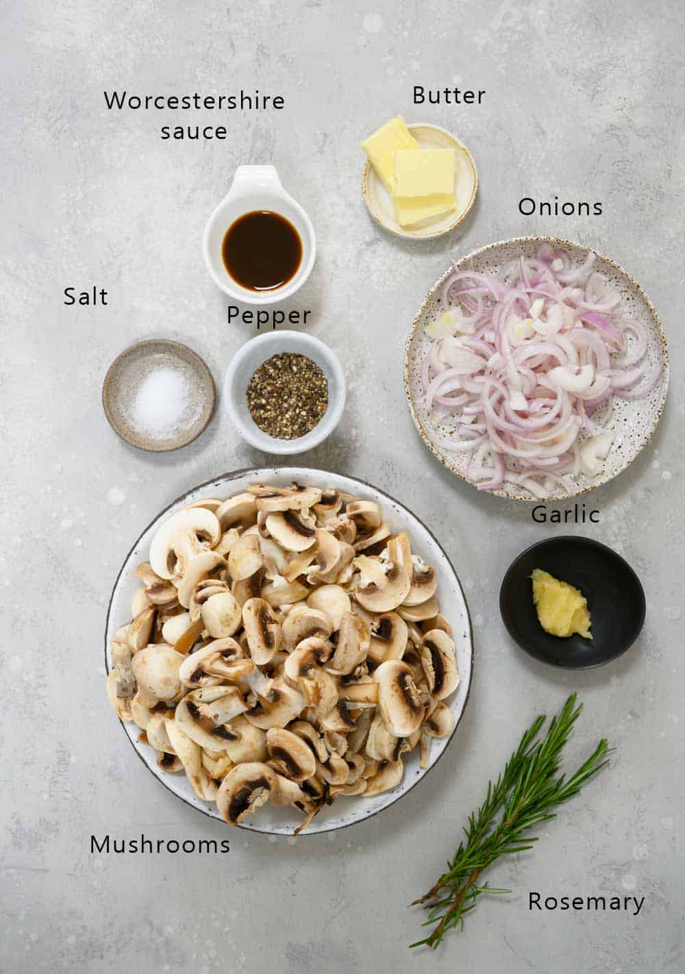 ingredients for sauteed mushrooms and onions