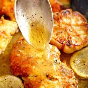 Lemon Garlic Parmesan Chicken in a skillet.