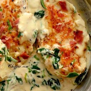 smothered chicken in a skillet