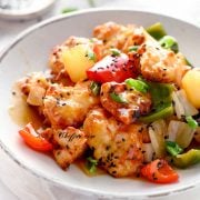 air fryer sweet and sour chicken with veggies and pineapple on a plate