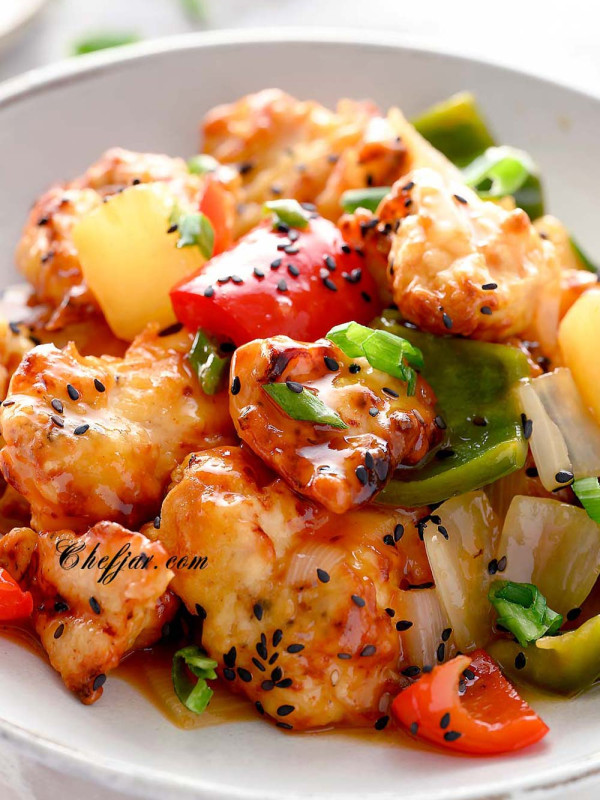 sweet and sour chicken on a plate