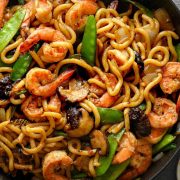 stir fried udon noodles skillet