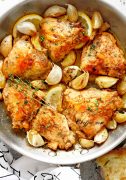 This garlic lemon chicken is an awesome recipe of lemony chicken with tons of garlic. The trick here is that we’re using chicken thighs, which are packed with flavor and are wonderfully tender. Minimum ingredients. Maximum flavor.