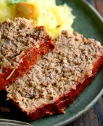 meatloaf served with mashed potatoes