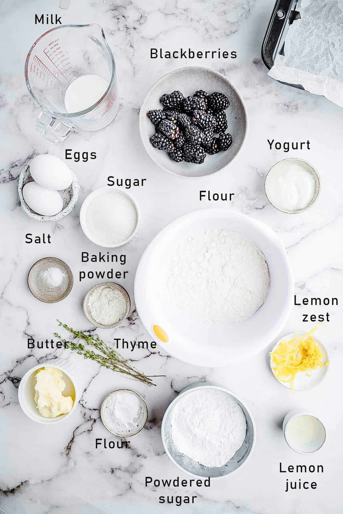 ingredients to make lemon blackberry bread