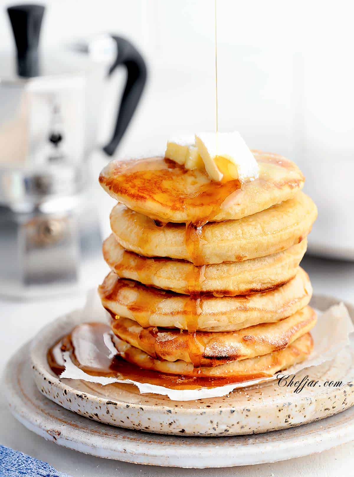 A stack of fluffy pancakes