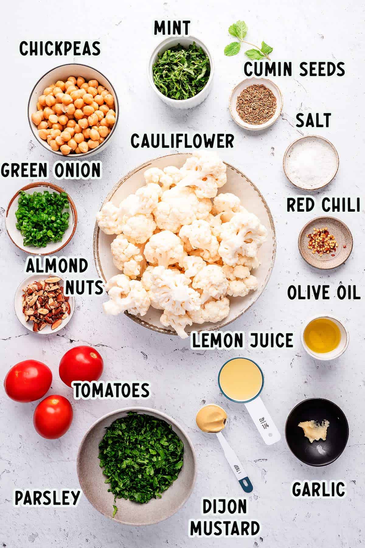 Ingredients for Cauliflower Tabbouleh Salad 