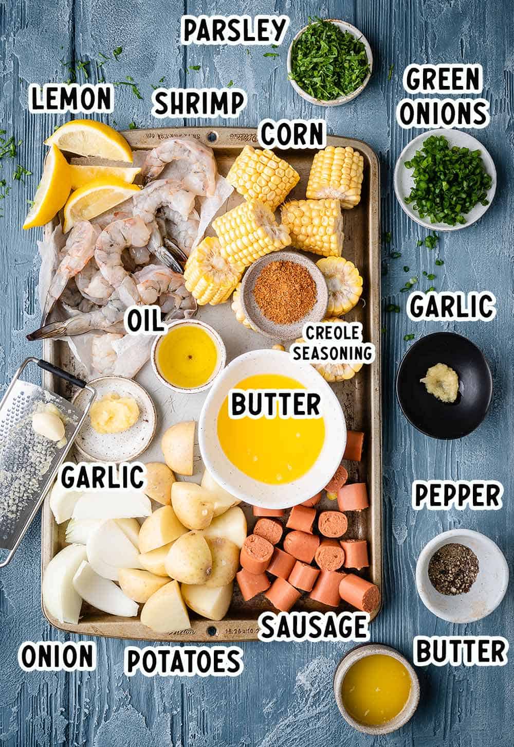 Ingredients for shrimp boil