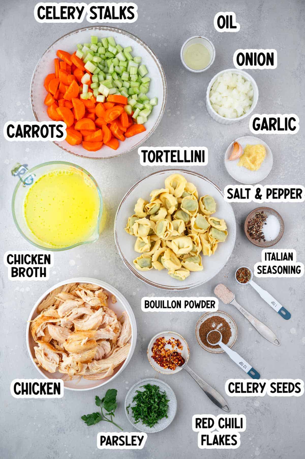 Ingredients for chicken tortellini soup
