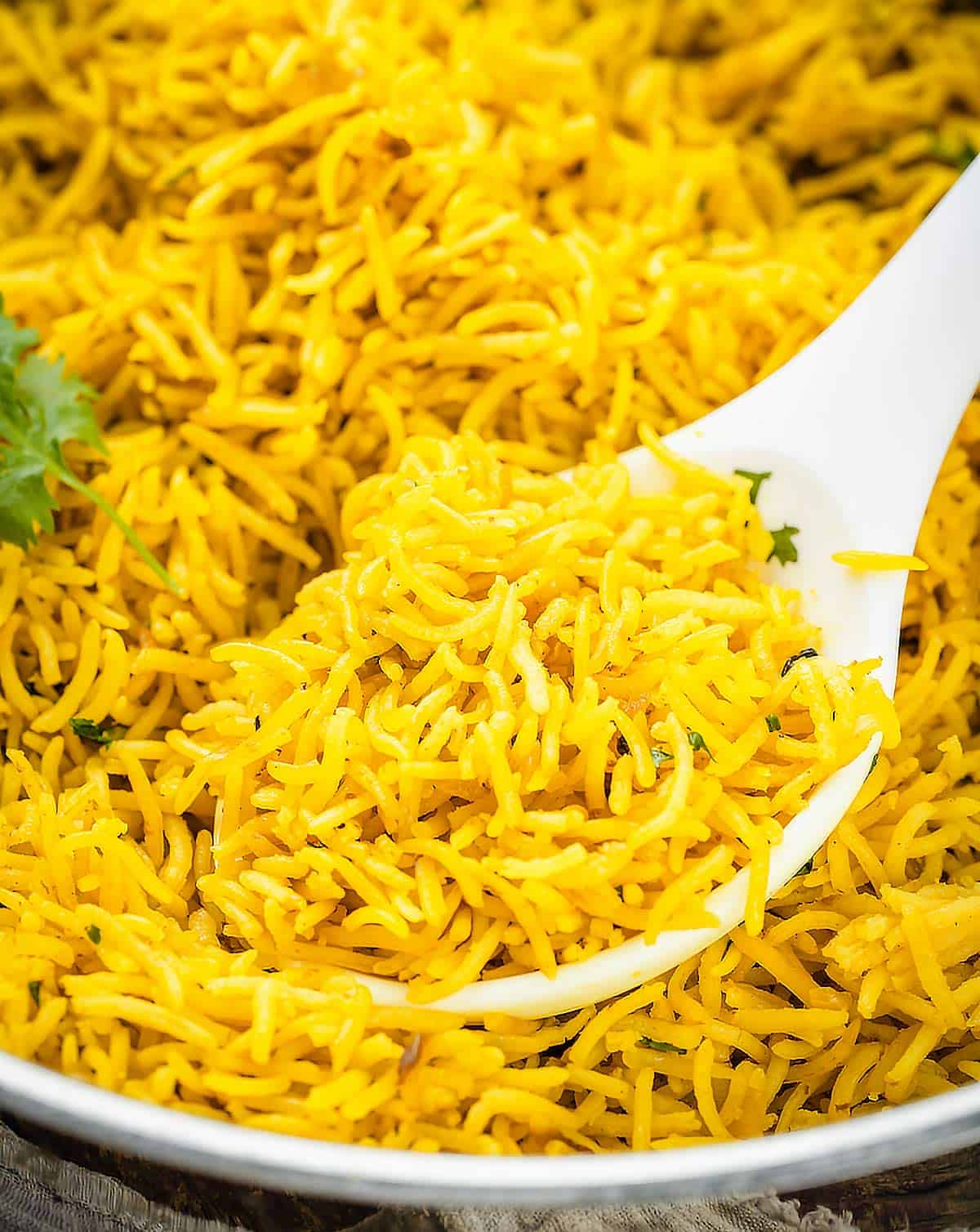  A close up shot of yellow rice