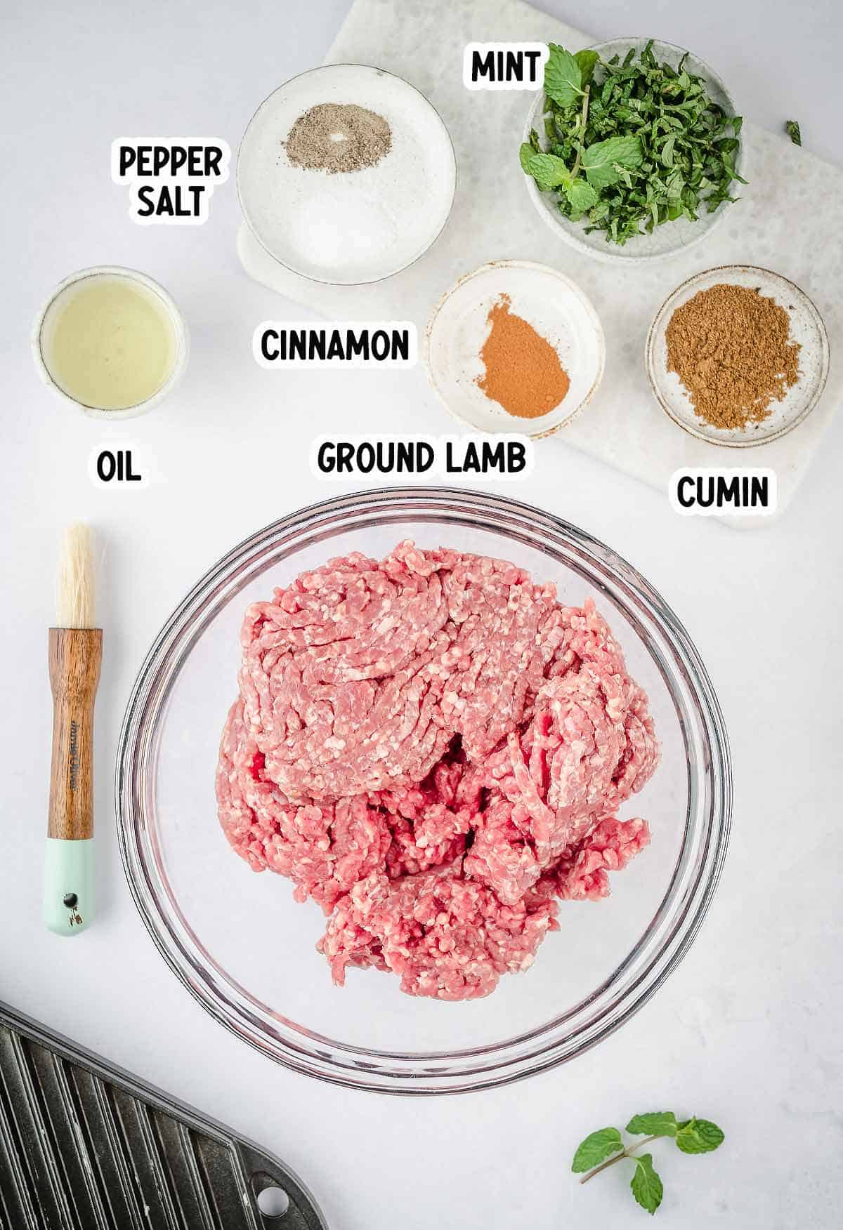 Ingredients to make 4 lamb burgers
