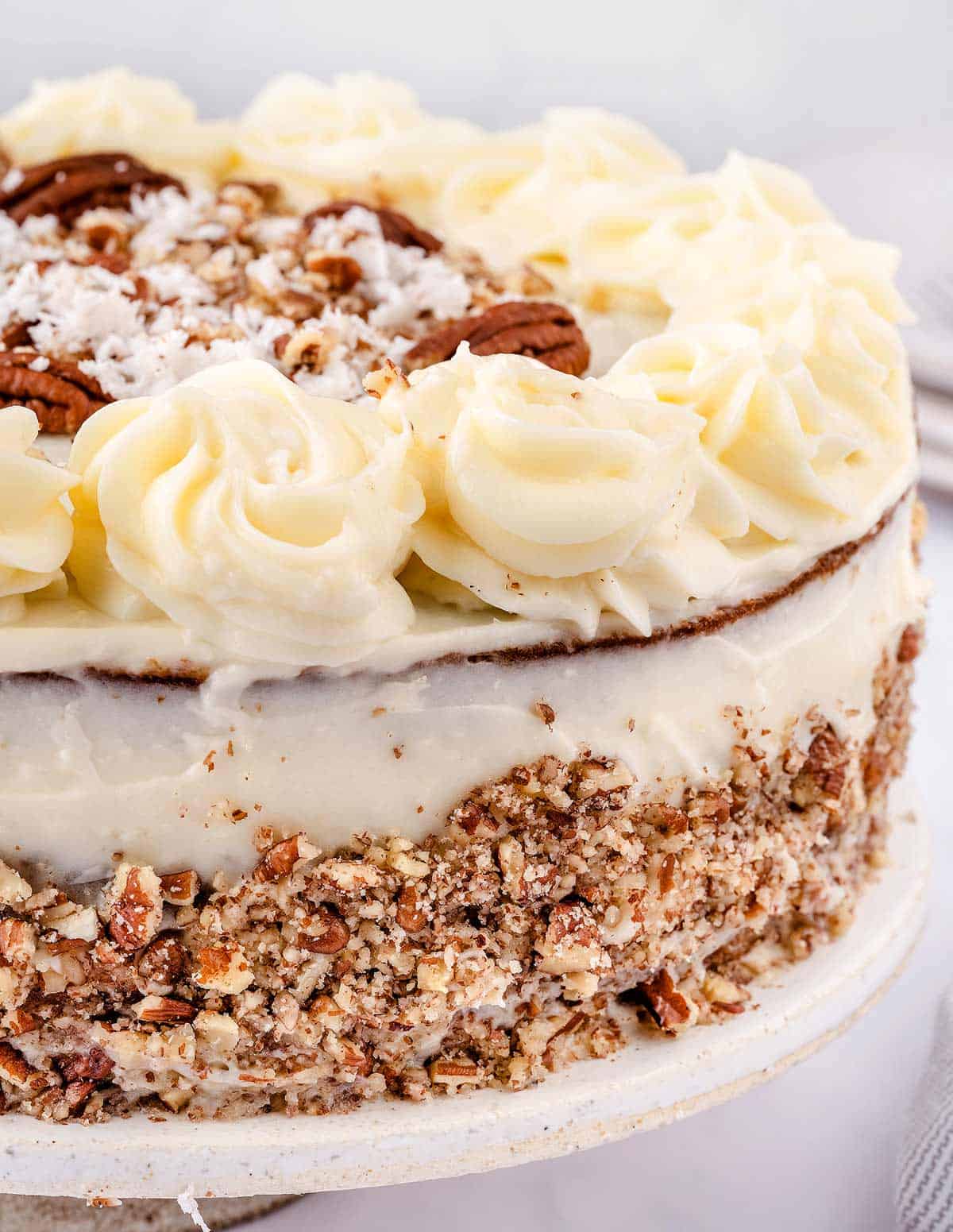 A three-later carrot cake with cream cheese buttercream.