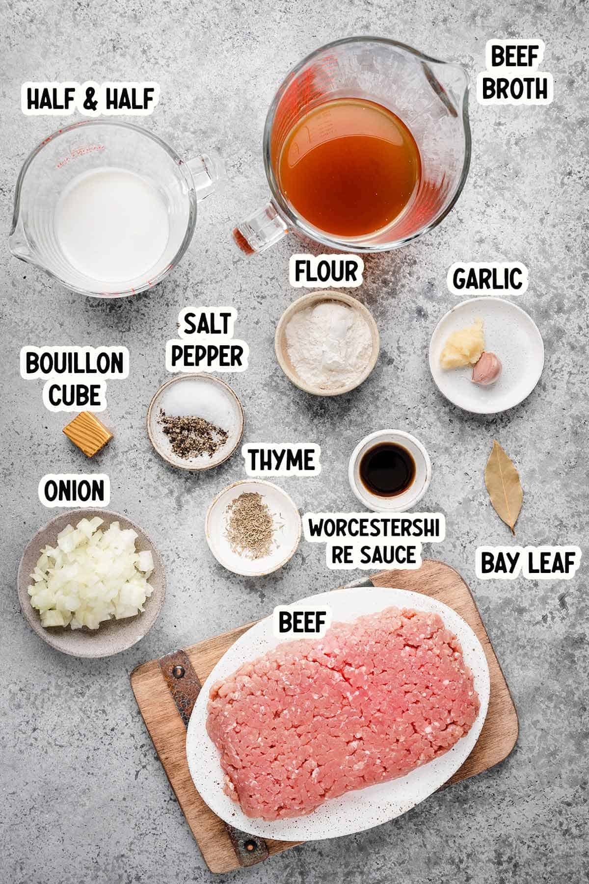 Ingredients to make hamburger gravy.