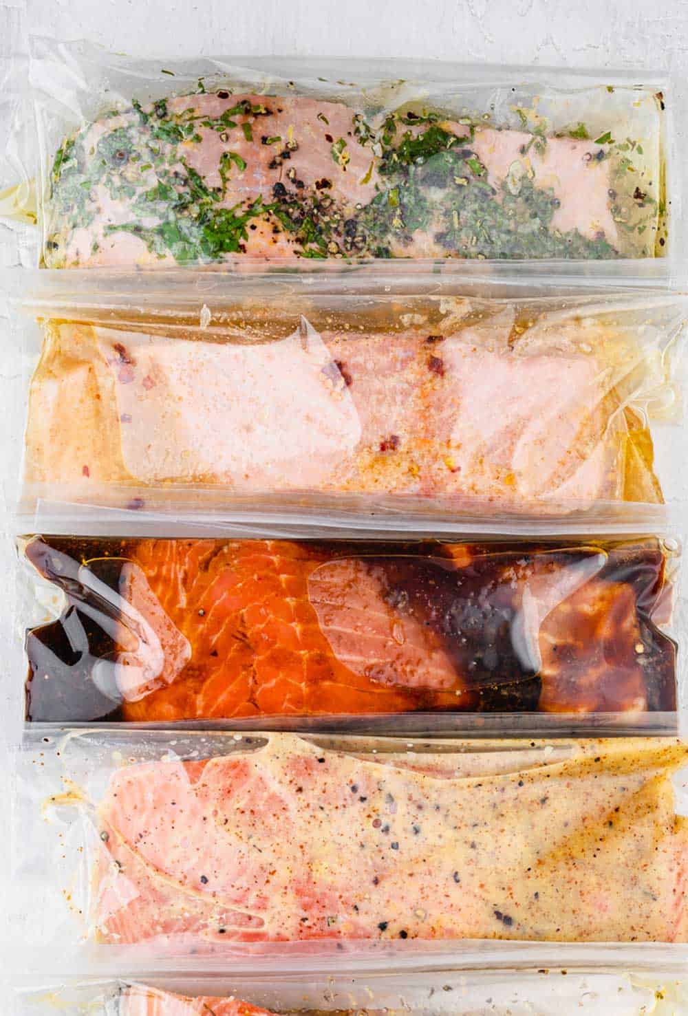 salmon marinades in plastic bags