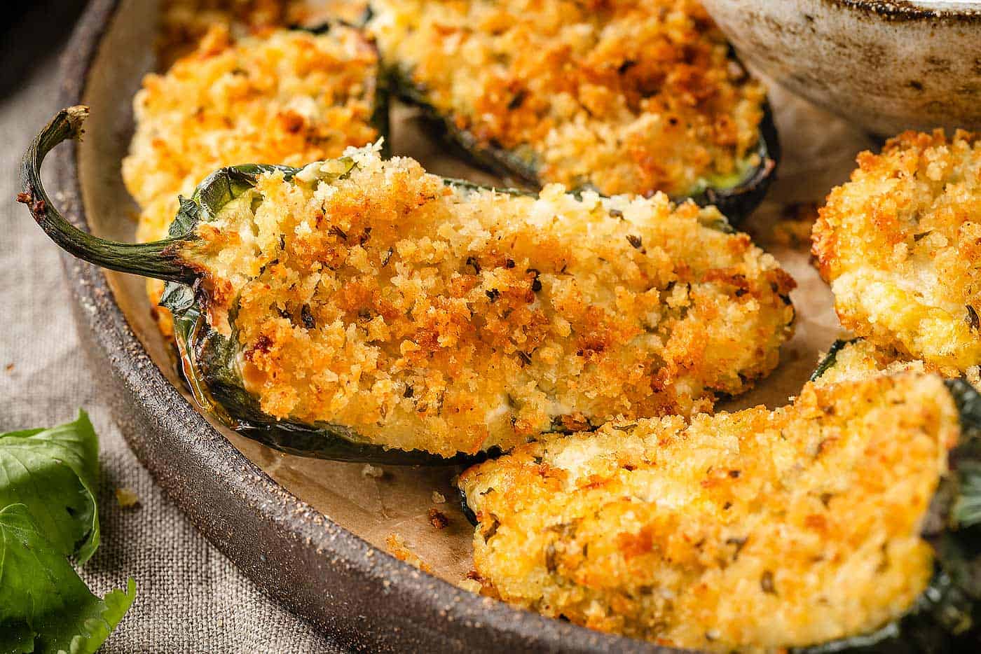 A close up image of air fried jalapeno popper.