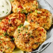 A close-up image of shrimp cake on the plate.