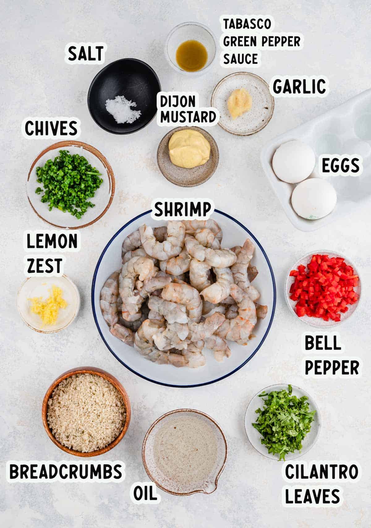 Ingredients for shrimp cakes.
