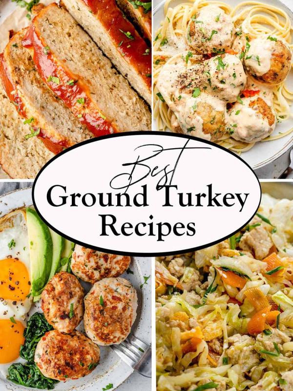 A collage for ground turkey recipes.