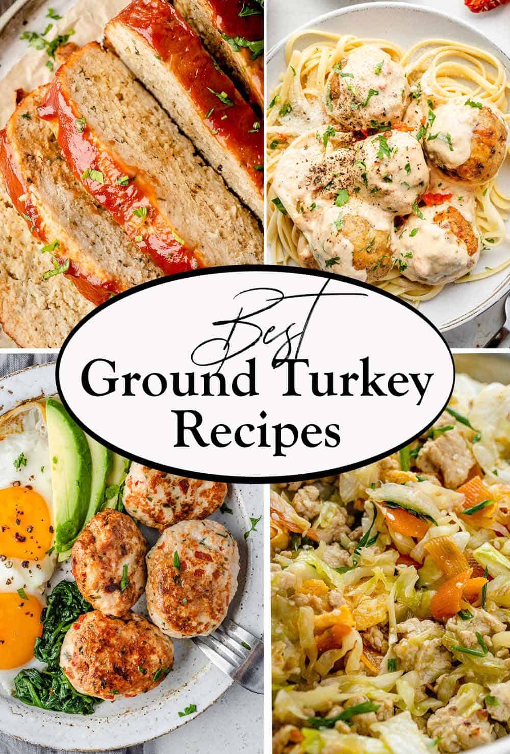 A collage for ground turkey recipes.