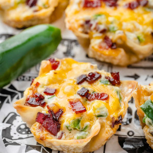 Close-up image of a few Jalapeno Popper Wonton Cups.