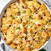 A freshly baked Chicken Tater Tot Casserole straight from the oven.
