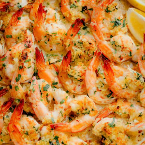Close-up image of Baked Shrimp Scampi with Bread Crumbs.