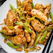 A plate of oyster sauce chicken.