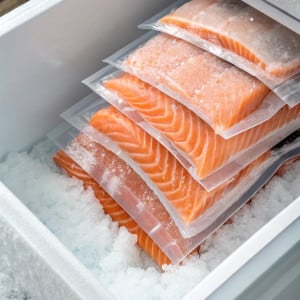 Stacked bags in the freezer drawer