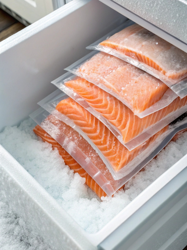 Stacked bags in the freezer drawer