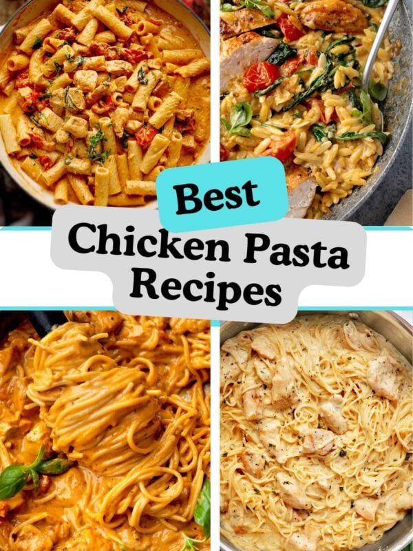 Collection of the best chicken pasta recipes including creamy chicken pasta, chicken Alfredo, Tuscan chicken pasta, and one-pan chicken orzo meals.
